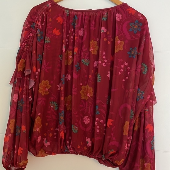 Free People Berry Wildflower Honey Boho Blouse Puffy Sleeves Girly Romantic Top - Picture 9 of 11